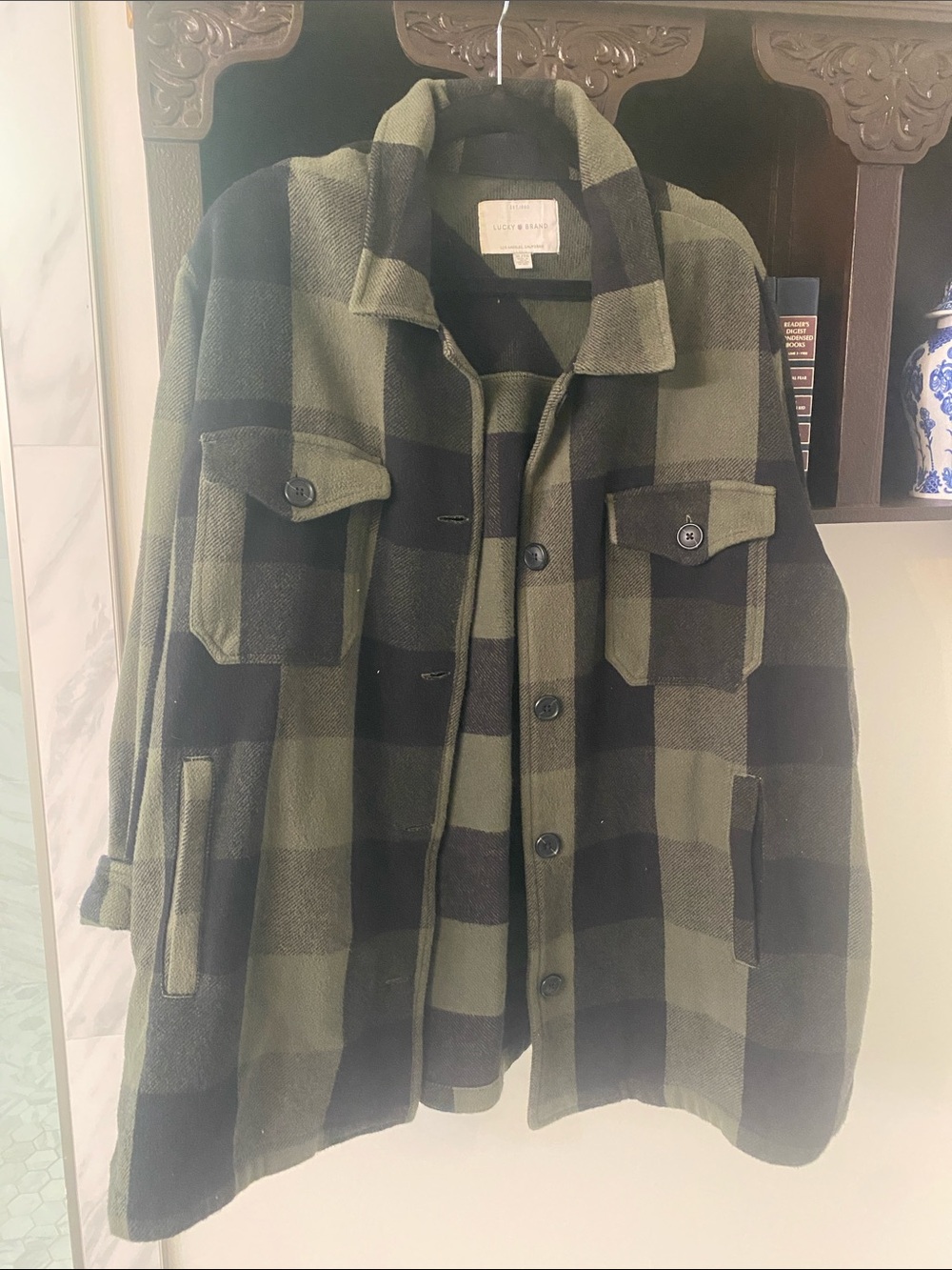 Lucky Brand Olive Green & Black Plaid Overshirt